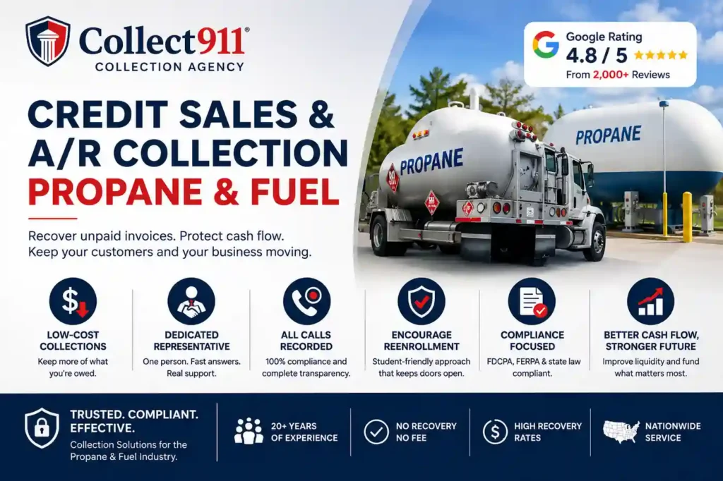 Collect911 propane and fuel collection agency helping businesses recover unpaid credit sales and accounts receivable through low-cost, compliant collections and dedicated support.